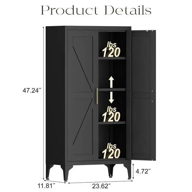 Alt view image 2 of 7 - Metal Adjustable 2 Doors Metal Storage Cabinet Kitchen Pantry Cabinet With Adjustable Shelves all Steel Cabinet Locker For Kitchen, Living Room, Dining Room And Office