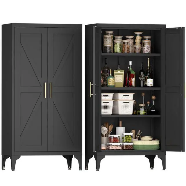 Alt view image 4 of 7 - Metal Adjustable 2 Doors Metal Storage Cabinet Kitchen Pantry Cabinet With Adjustable Shelves all Steel Cabinet Locker For Kitchen, Living Room, Dining Room And Office