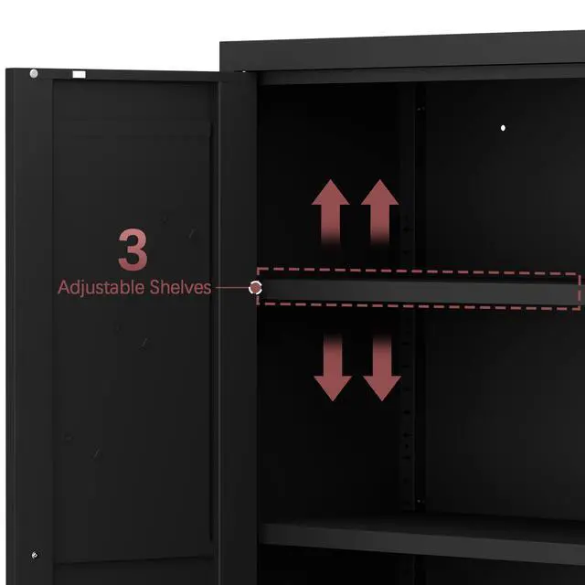 Alt view image 6 of 7 - Metal Adjustable 2 Doors Metal Storage Cabinet Kitchen Pantry Cabinet With Adjustable Shelves all Steel Cabinet Locker For Kitchen, Living Room, Dining Room And Office