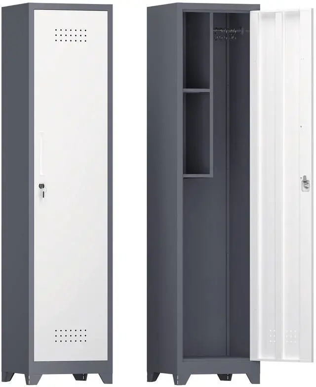 Main image of Metal Broom Storage Cabinet, 65" Narrow Broom Cabinet With Hooks, Slim Bathroom Storage Cabinet With Shelves, Heavy-Duty Cleaning Storage Cabinet For Utility Room, Gym, Office, Garage, Utility Shelves