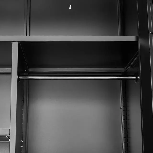 Alt view image 7 of 7 - Wide & Deep Metal Storage Cabinet with Hanging Rod,Black Broom Closet Storage Cabinet with Lock, Tall Wardrobe Cabinets with Doors and Shelves,Locking Steel Tool Cabinets for Home,Office,Garage