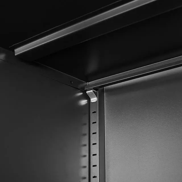 Alt view image 3 of 7 - Wide & Deep Metal Storage Cabinet with Hanging Rod,Black Broom Closet Storage Cabinet with Lock, Tall Wardrobe Cabinets with Doors and Shelves,Locking Steel Tool Cabinets for Home,Office,Garage