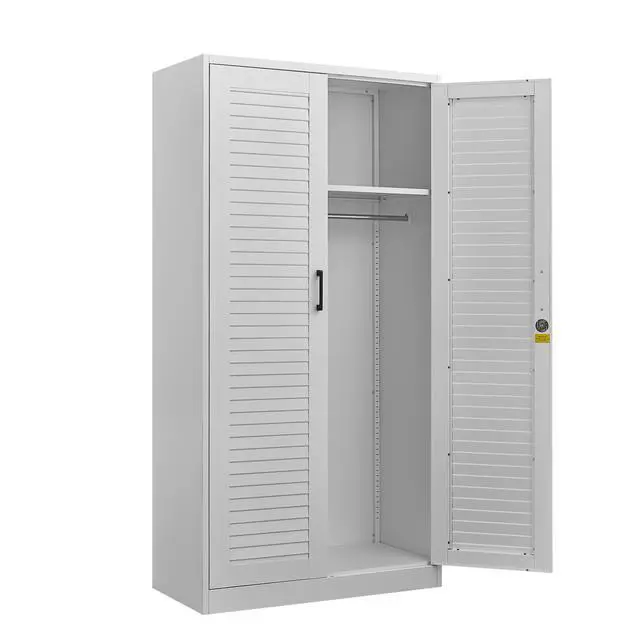 Alt view image 4 of 7 - Wide & Deep Metal Storage Cabinet with Hanging Rod,Black Broom Closet Storage Cabinet with Lock, Tall Wardrobe Cabinets with Doors and Shelves,Locking Steel Tool Cabinets for Home,Office,Garage