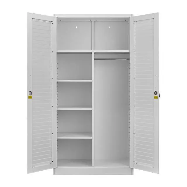 Alt view image 7 of 7 - Wide & Deep Metal Storage Cabinet with Hanging Rod,Black Broom Closet Storage Cabinet with Lock, Tall Wardrobe Cabinets with Doors and Shelves,Locking Steel Tool Cabinets for Home,Office,Garage