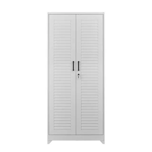 Alt view image 2 of 7 - Metal Broom Closet, Garage Storage Cabinet, Tool Chest Bathroom Cabinet with Locking Doors and Wheels, Tall Utility Cabinet with Hanging Rod, Freestanding Storage Cabinet for Cleaning Supplies