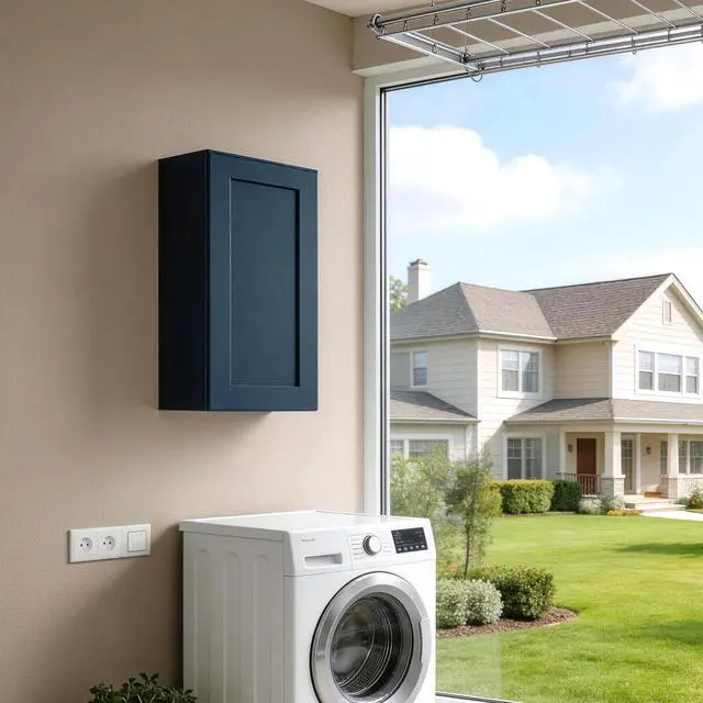 Alt view image 2 of 7 - 18" Navy Blue Shaker Wall Cabinet Solid Wood with 2 Adjustable Shelves Ready-to-Assemble for Kitchen, Bathroom, Laundry, and Garage Storage (18"W×12"D×36"H)