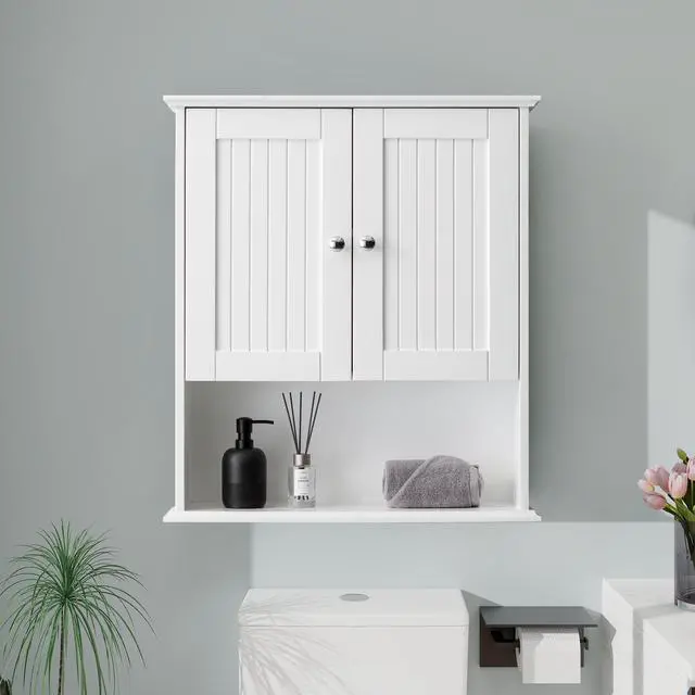 Alt view image 3 of 6 - Upgraded Bathroom Wall Cabinet Over The Toilet Storage Cabinet Wall Mounted Storage Cabinet Wooden Medicine Cabinets