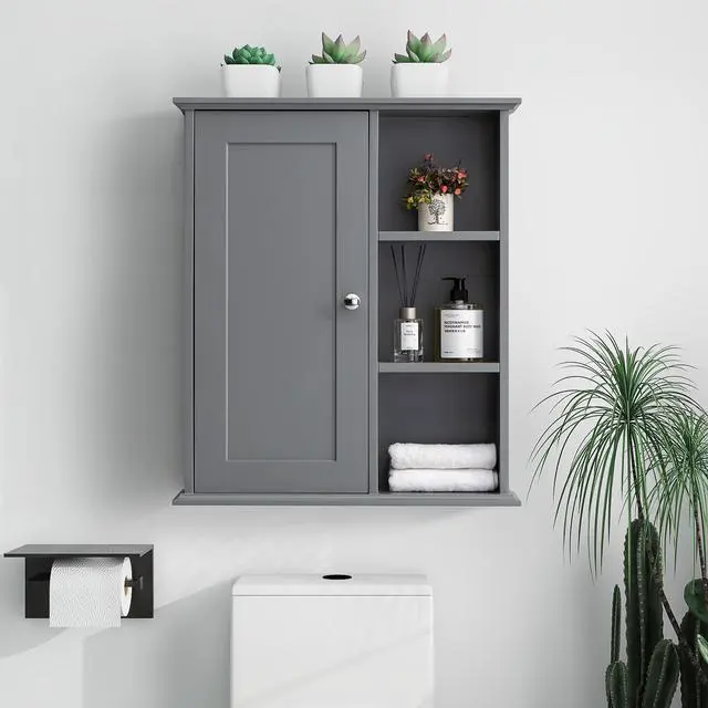 Alt view image 3 of 5 - Upgraded Bathroom Wall Cabinet Over The Toilet Storage Cabinet Wall Mounted Storage Cabinet Wooden Medicine Cabinets