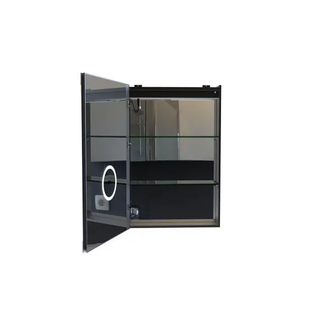 Alt view image 4 of 6 - Bathroom Wall Cabinet Matte Black Medicine Cabinet with Mirror,with LED Light