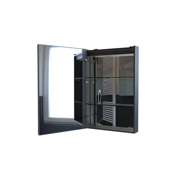 Alt view image 5 of 6 - Bathroom Wall Cabinet Matte Black Medicine Cabinet with Mirror,with LED Light