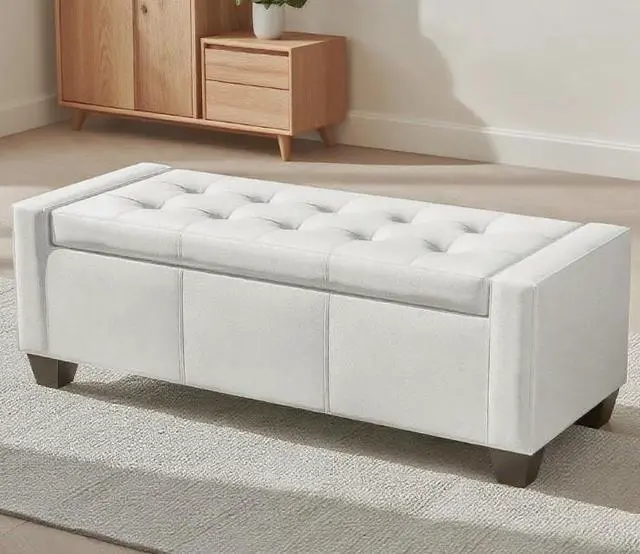 Main image of Faux Leather Rectangular Tufted Storage