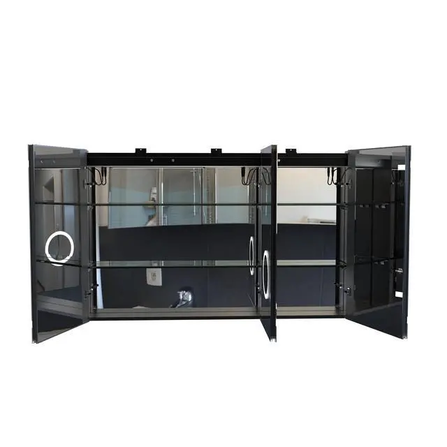 Alt view image 2 of 5 - 47 Inch Bathroom Wall Cabinet Matte Black Medicine Cabinet with Mirror, with LED Light
