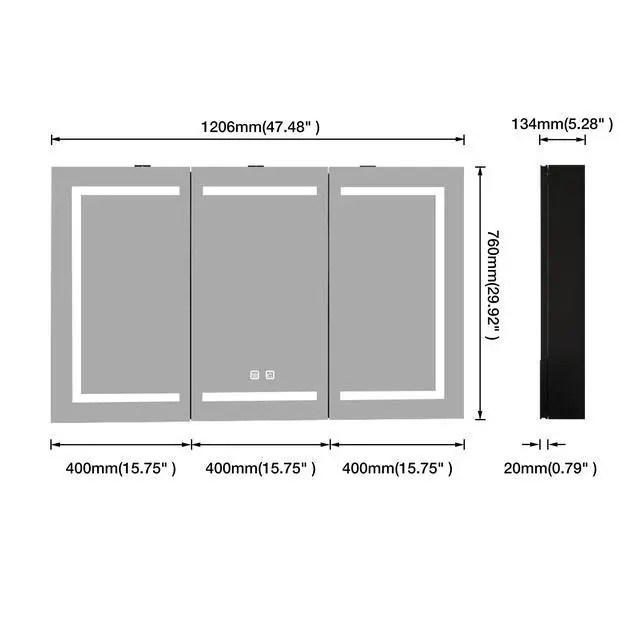Alt view image 3 of 5 - 47 Inch Bathroom Wall Cabinet Matte Black Medicine Cabinet with Mirror, with LED Light