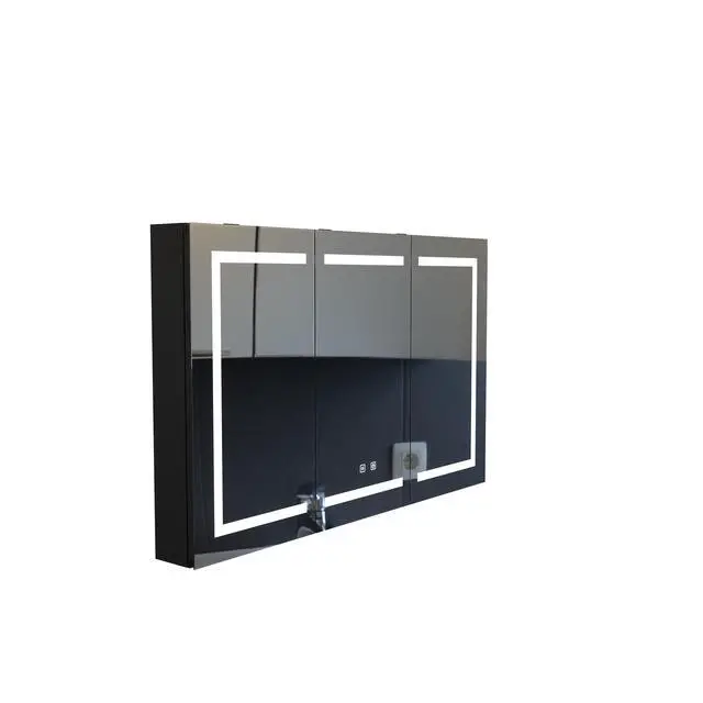 Alt view image 4 of 5 - 47 Inch Bathroom Wall Cabinet Matte Black Medicine Cabinet with Mirror, with LED Light