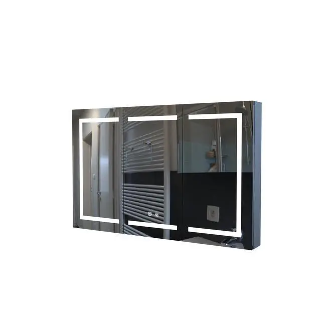 Alt view image 5 of 5 - 47 Inch Bathroom Wall Cabinet Matte Black Medicine Cabinet with Mirror, with LED Light