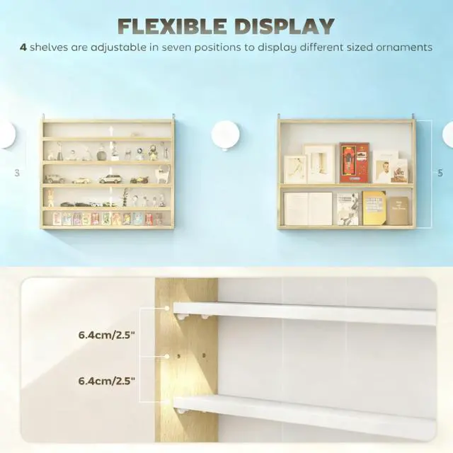 Alt view image 2 of 7 - 5-Tier Wall-Mounted Display Case Display Cabinet