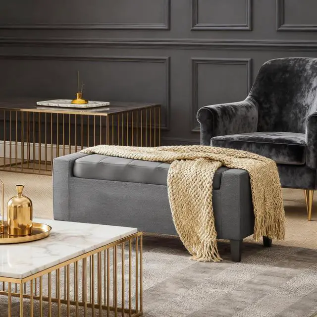 Main image of Upholstered Entryway Bench with Seating,Storage Ottoman Bench,with Lift Top and Rubberwood Legs