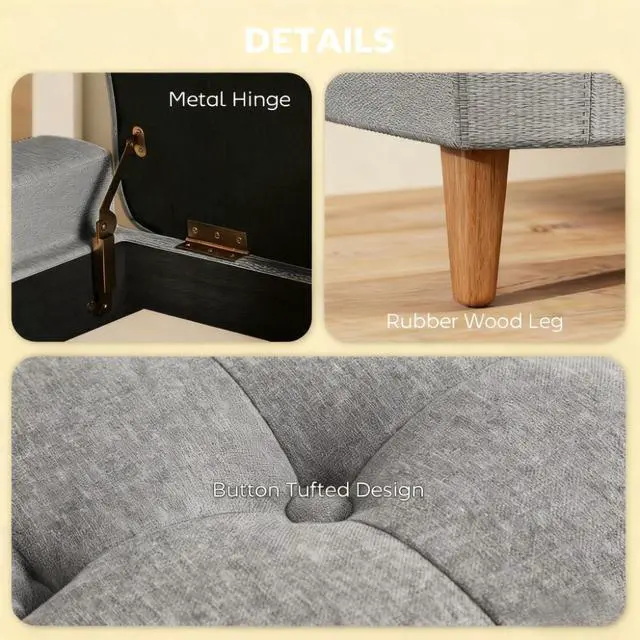 Alt view image 5 of 7 - Upholstered Entryway Bench with Seating,Storage Ottoman Bench,with Lift Top and Rubberwood Legs