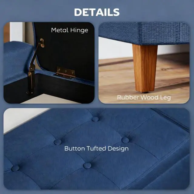 Alt view image 6 of 7 - Storage Ottoman Bench,Upholstered Entryway Bench with Seating,with Lift Top and Rubberwood Legs