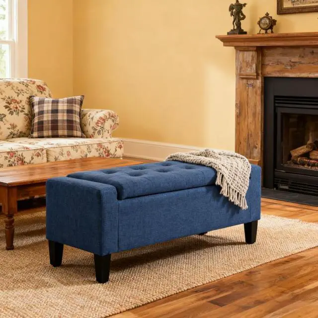 Alt view image 7 of 7 - Storage Ottoman Bench,Upholstered Entryway Bench with Seating,with Lift Top and Rubberwood Legs