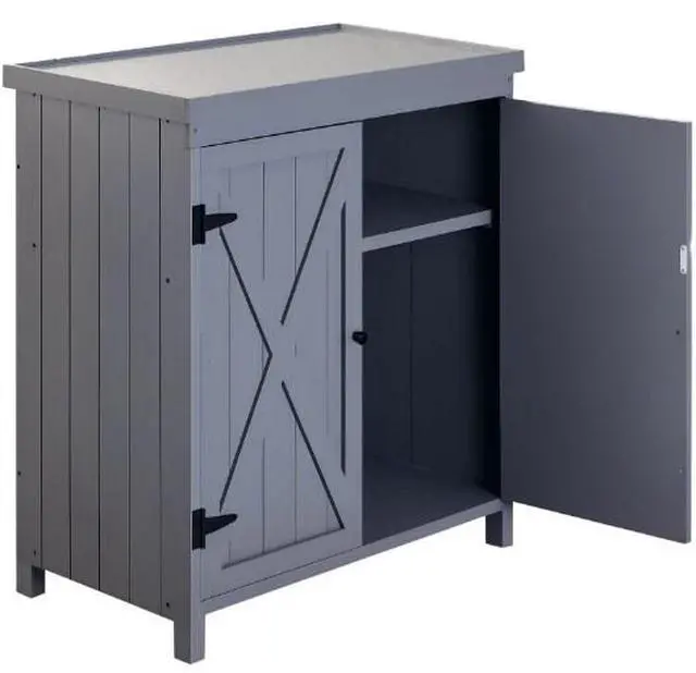 Alt view image 2 of 7 - Tool Shed,Outdoor Storage Cabinet,with Galvanized Top and Two Shelves for Yard Tools or Pool Accessories