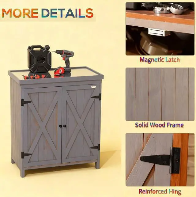 Alt view image 5 of 7 - Tool Shed,Outdoor Storage Cabinet,with Galvanized Top and Two Shelves for Yard Tools or Pool Accessories