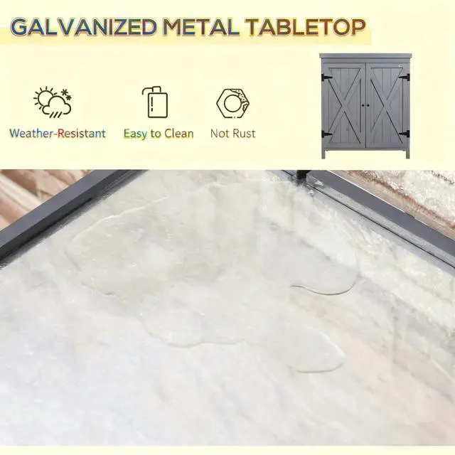 Alt view image 6 of 7 - Tool Shed,Outdoor Storage Cabinet,with Galvanized Top and Two Shelves for Yard Tools or Pool Accessories
