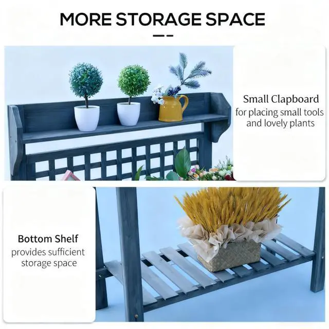 Alt view image 6 of 7 - Wooden Workstation,Outdoor Potting Bench Table,with Sliding Tabletop,Storage Shelf and Dry Sink,for Greenhouse,Garden,Patio