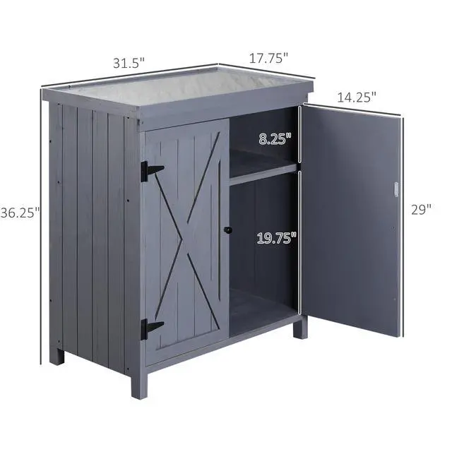 Alt view image 3 of 7 - Tool Shed,Outdoor Storage Cabinet,with Galvanized Top and Two Shelves for Yard Tools or Pool Accessories