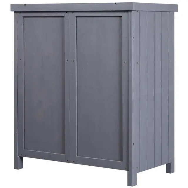 Alt view image 7 of 7 - Tool Shed,Outdoor Storage Cabinet,with Galvanized Top and Two Shelves for Yard Tools or Pool Accessories