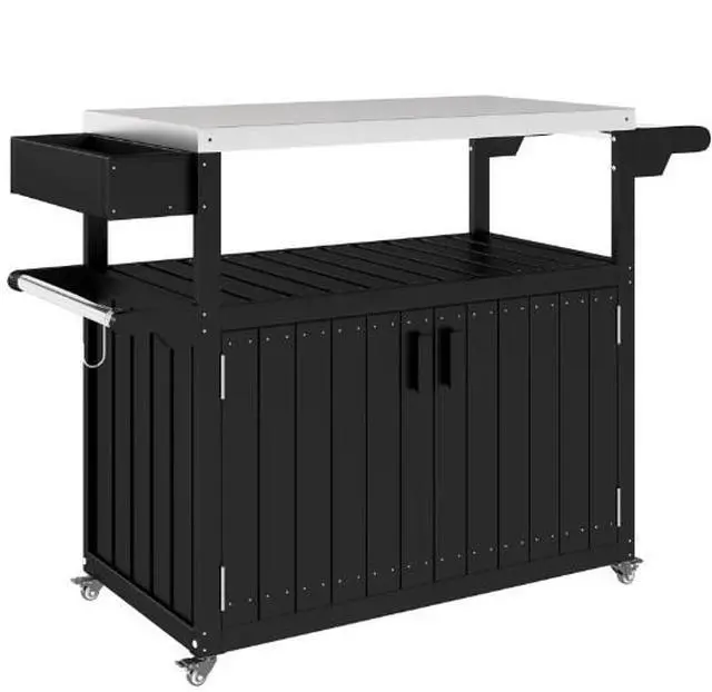 Alt view image 2 of 7 - Outdoor Bar Table Top,Outdoor Bar Cart with Storage,Wheeled Kitchen Island for Food Prep