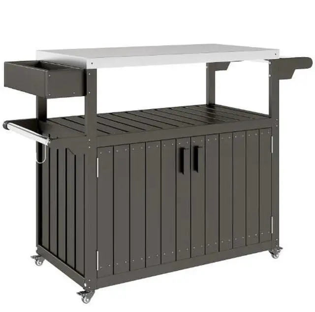 Alt view image 3 of 7 - Convenient Outdoor Table Top,Outdoor Bar Cart with Storage,Wheeled Kitchen Island for Food Prep