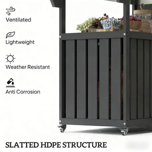 Alt view image 5 of 7 - Outdoor Bar Table Top,Outdoor Bar Cart with Storage,Wheeled Kitchen Island for Food Prep