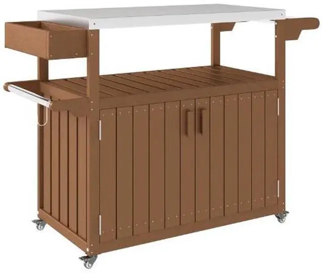 Alt view image 2 of 7 - Easy to Move Outdoor Table Top,Outdoor Bar Cart with Storage,Wheeled Kitchen Island for Food Prep
