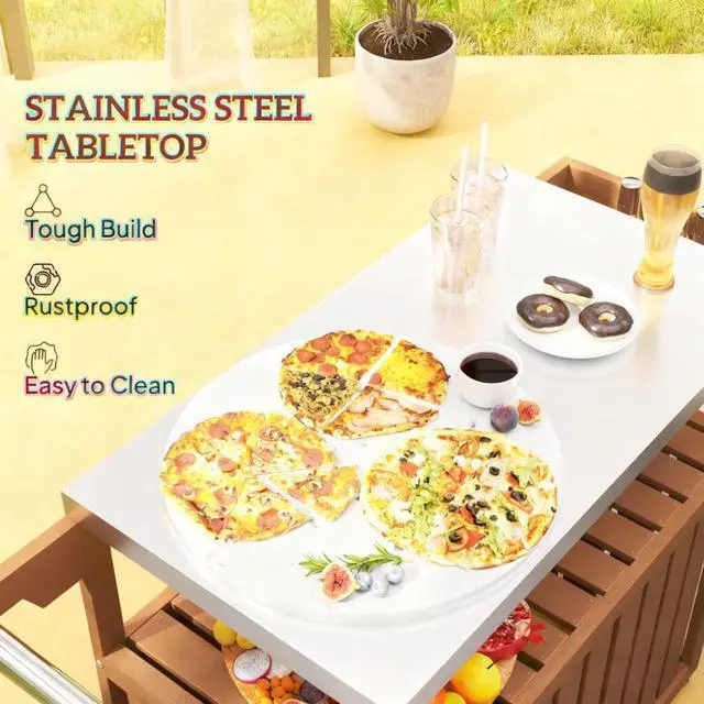 Alt view image 6 of 7 - Easy to Move Outdoor Table Top,Outdoor Bar Cart with Storage,Wheeled Kitchen Island for Food Prep