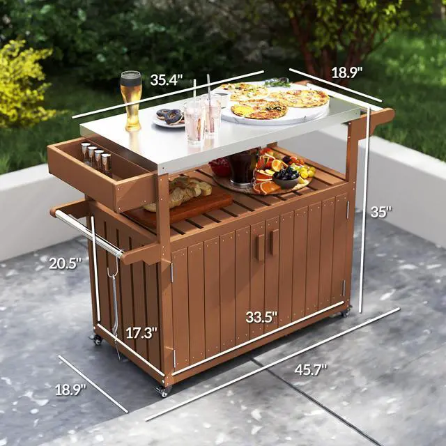 Alt view image 3 of 7 - Easy to Move Outdoor Table Top,Outdoor Bar Cart with Storage,Wheeled Kitchen Island for Food Prep