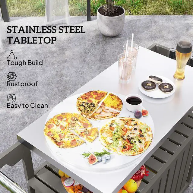 Alt view image 7 of 7 - Convenient Outdoor Table Top,Outdoor Bar Cart with Storage,Wheeled Kitchen Island for Food Prep