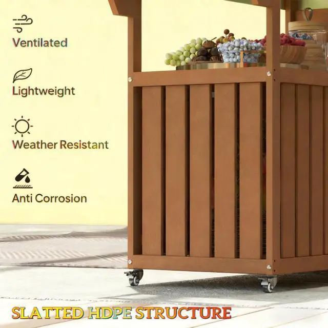 Alt view image 5 of 7 - Easy to Move Outdoor Table Top,Outdoor Bar Cart with Storage,Wheeled Kitchen Island for Food Prep