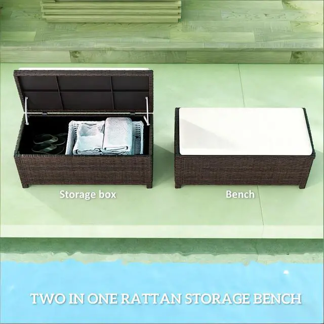 Alt view image 6 of 7 - Storage Box,Outdoor Wicker Storage Bench