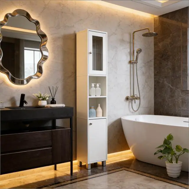 Main image of Freestanding Tower Cabinet,Tall Bathroom Storage Cabinet,Foyer Storage Cabinet