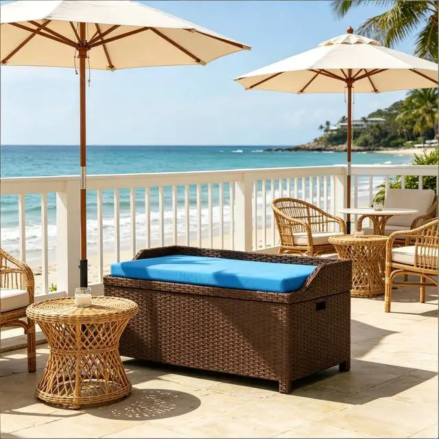 Alt view image 2 of 7 - Patio Storage Bench,Garden Storage Bench,Outdoor Wicker Storage Bench
