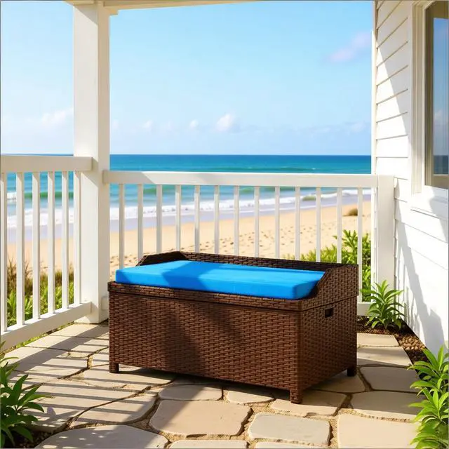 Main image of Patio Storage Bench,Garden Storage Bench,Outdoor Wicker Storage Bench