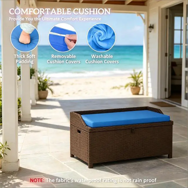 Alt view image 5 of 7 - Patio Storage Bench,Garden Storage Bench,Outdoor Wicker Storage Bench