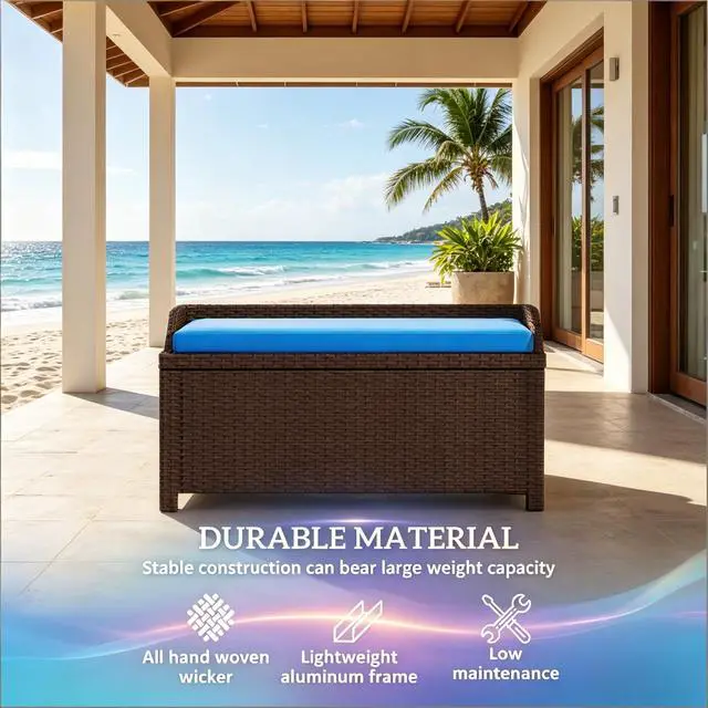 Alt view image 4 of 7 - Patio Storage Bench,Garden Storage Bench,Outdoor Wicker Storage Bench
