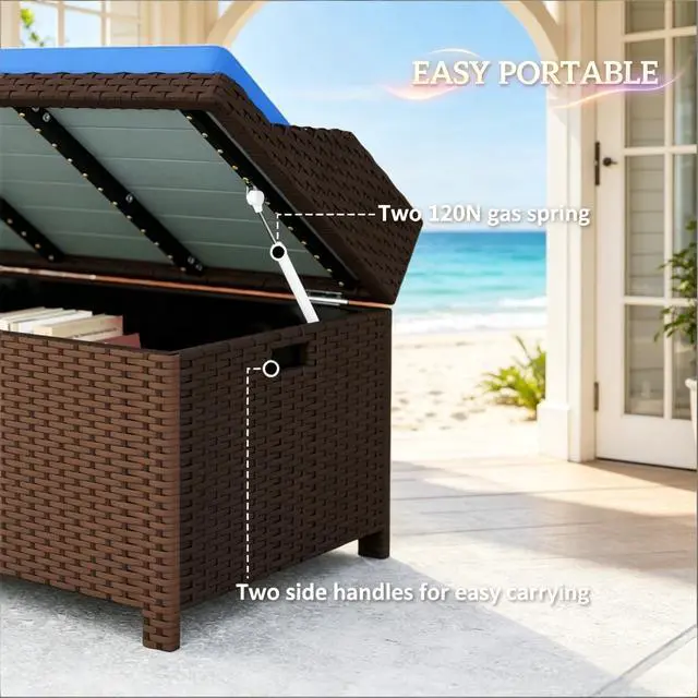 Alt view image 6 of 7 - Patio Storage Bench,Garden Storage Bench,Outdoor Wicker Storage Bench