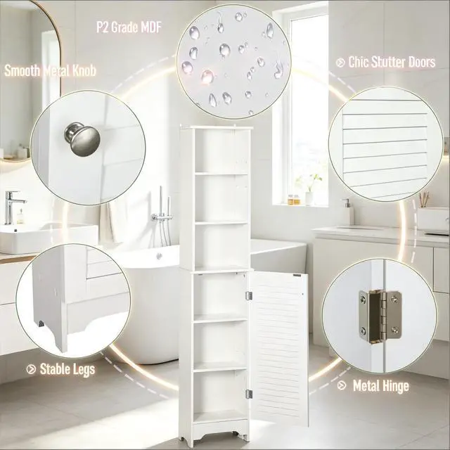 Alt view image 6 of 7 - Nordic Style Storage Cabinet,Freestanding Bathroom Storage Cabinet,Tall Bathroom Storage Cabinet
