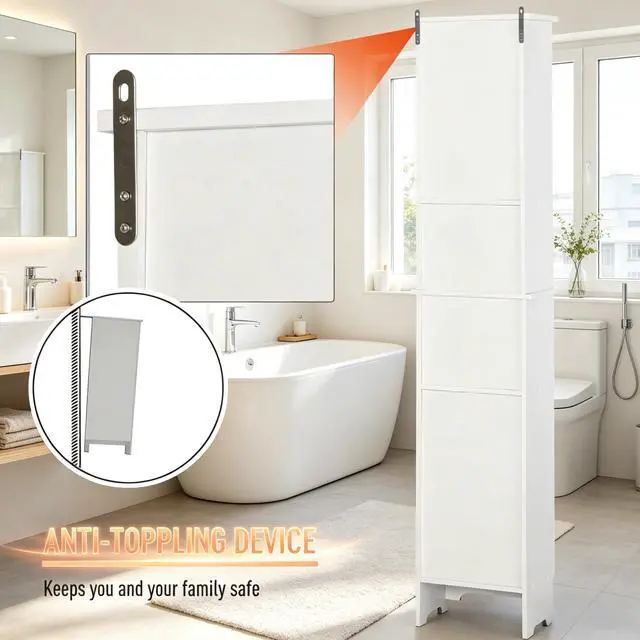 Alt view image 7 of 7 - Nordic Style Storage Cabinet,Freestanding Bathroom Storage Cabinet,Tall Bathroom Storage Cabinet