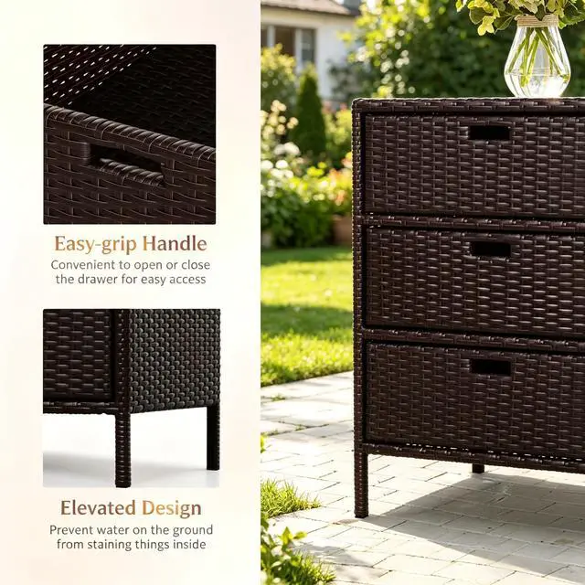 Alt view image 4 of 7 - Outdoor Towel Rack,3 Drawers Cabinet Organizer,Rattan Storage Cabinet