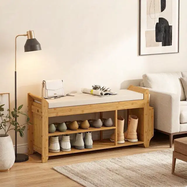 Alt view image 2 of 7 - Entryway Storage Bench,Shoe Bench with Comfortable Cushioned Seating