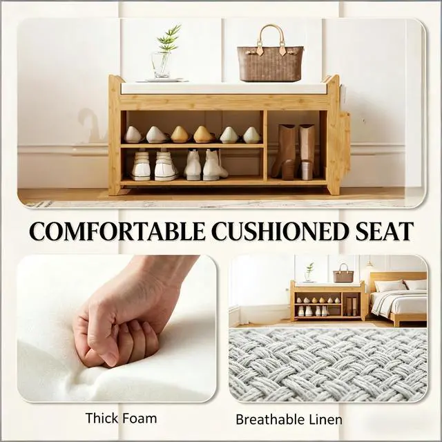 Alt view image 5 of 7 - Entryway Storage Bench,Shoe Bench with Comfortable Cushioned Seating